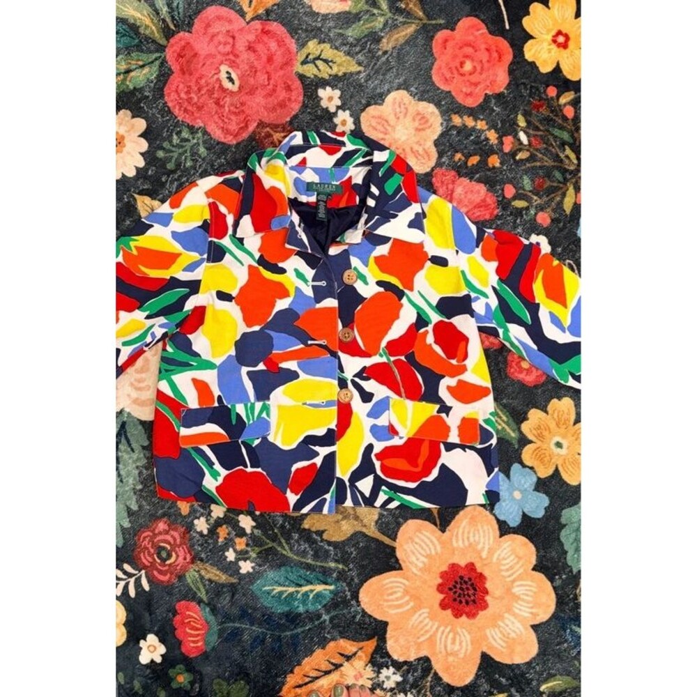 Lauren Ralph Lauren Floral Abstract Colorful Crop Jacket - Petite Large P/L